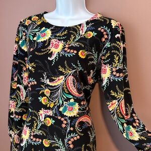 Loft Floral Paisley Printed Mod Fit and Flare Dress